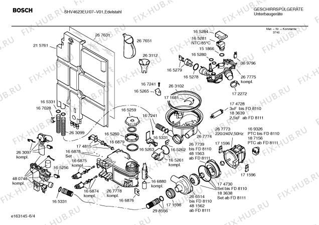 Взрыв-схема посудомоечной машины Bosch SHV4623EU - Схема узла 04