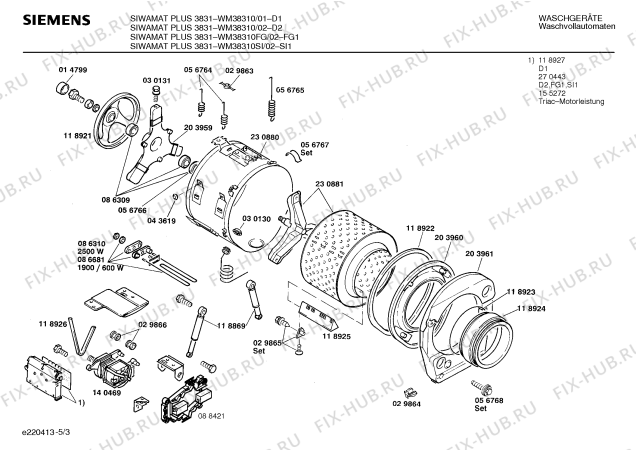 Взрыв-схема стиральной машины Siemens WM38310FG SIWAMAT PLUS 3831 - Схема узла 03