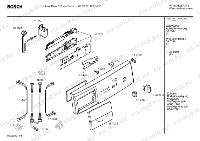 Схема №4 WFO120FR Exclusiv Maxx 120 electronic с изображением Инструкция по установке и эксплуатации для стиралки Bosch 00580317