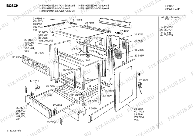 Схема №5 HG19420NE Siemens с изображением Головка поджига для плиты (духовки) Bosch 00174769