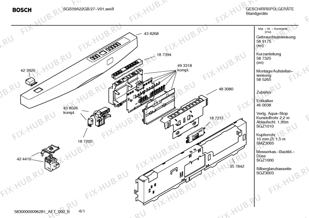 Схема №6 SGS59A22GB Limited Edition с изображением Передняя панель для посудомойки Bosch 00438268