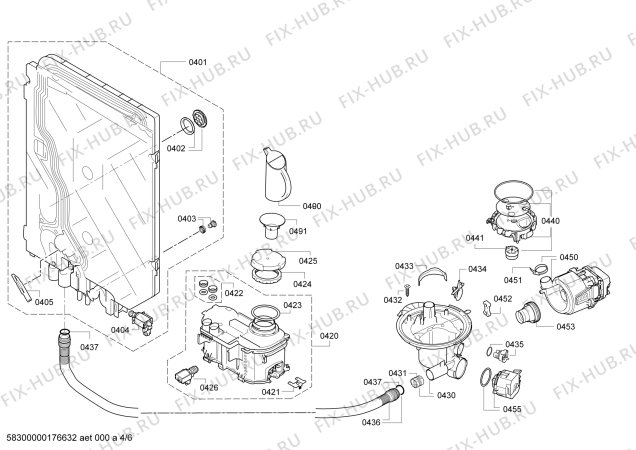 Взрыв-схема посудомоечной машины Bosch SMU57M15SK SuperSilence - Схема узла 04
