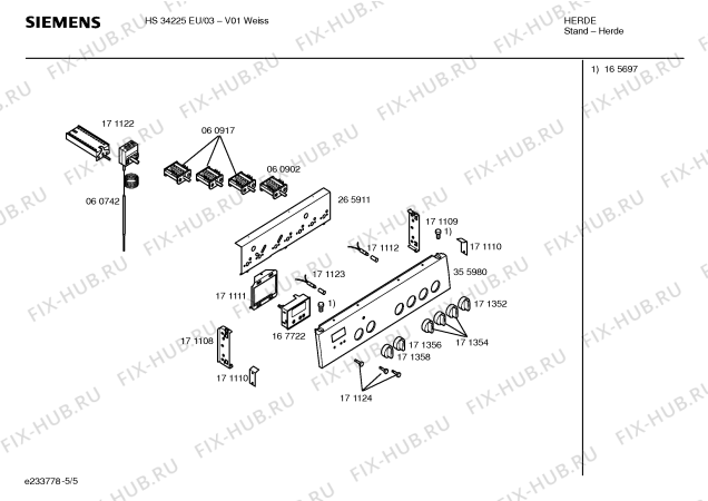 Схема №5 HS34225EU с изображением Панель управления для электропечи Siemens 00355980