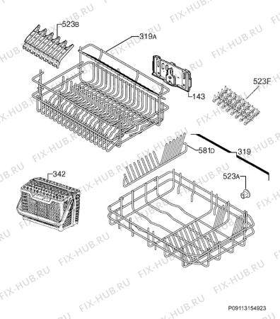 Взрыв-схема посудомоечной машины Electrolux ESI4510RAX - Схема узла Basket 160