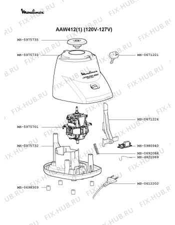 Взрыв-схема блендера (миксера) Moulinex AAW412(1) - Схема узла WP001187.6P2