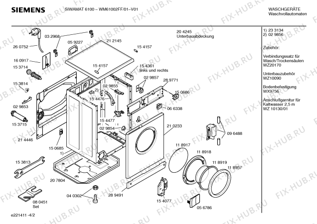 Взрыв-схема стиральной машины Siemens WM61002FF SIWAMAT 6100 - Схема узла 02