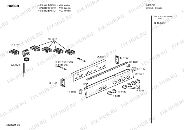 Взрыв-схема плиты (духовки) Bosch HSN312BSC - Схема узла 05