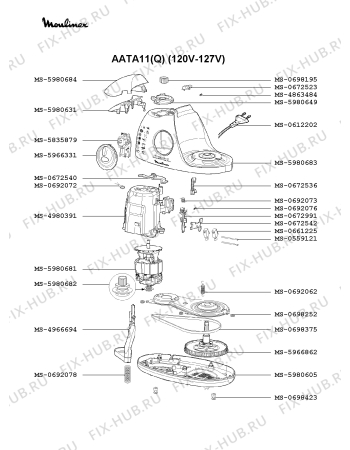 Взрыв-схема кухонного комбайна Moulinex AATA11(Q) - Схема узла 0P000360.0P2