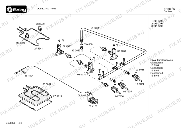 Взрыв-схема плиты (духовки) Balay 3CS407N - Схема узла 04