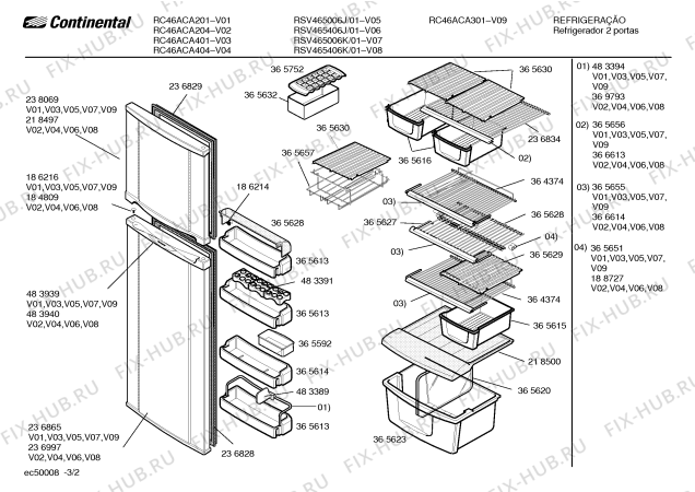 Взрыв-схема холодильника Continental RC46ACA404 RC-46 - Схема узла 02