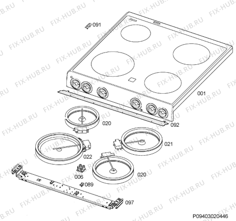 Взрыв-схема плиты (духовки) Electrolux EKC6012AHW - Схема узла Hob