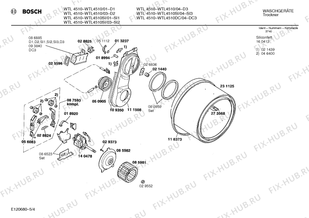 Схема №5 WTL4510SI с изображением Инструкция по эксплуатации для сушилки Bosch 00515196