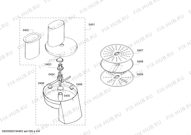 Взрыв-схема кухонного комбайна Bosch MUM4410DE - Схема узла 04