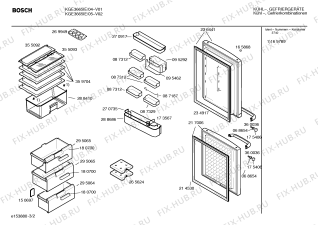 Схема №2 KGE3665IE с изображением Передняя панель для холодильника Bosch 00361397