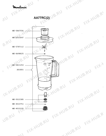 Взрыв-схема кухонного комбайна Moulinex AA77RC(2) - Схема узла UP000291.0P2
