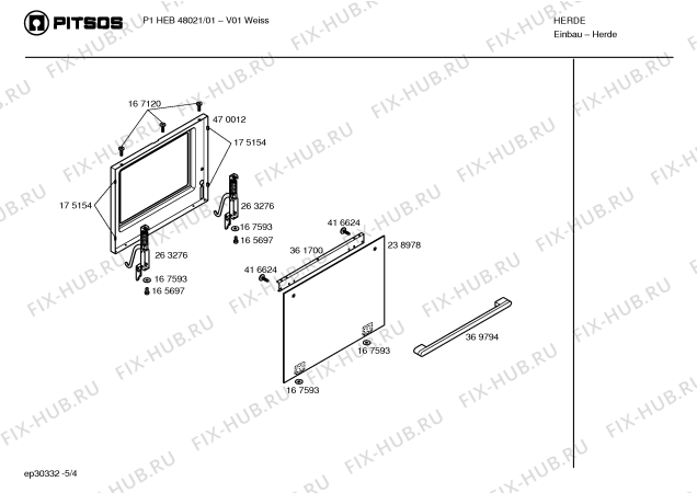 Схема №4 P1HUB35020 с изображением Внутренняя дверь для плиты (духовки) Bosch 00470012