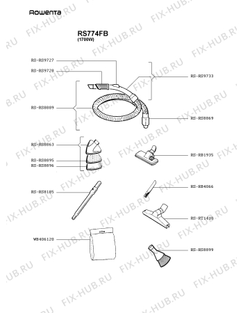 Взрыв-схема пылесоса Rowenta RS774FB - Схема узла RP002493.9P2