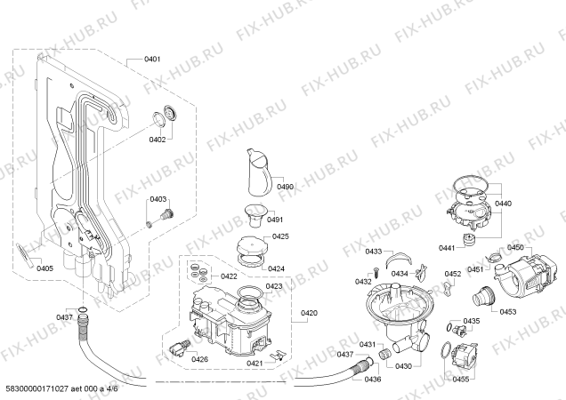 Взрыв-схема посудомоечной машины Bosch SMI84L05EU Exclusiv Silence Plus - Схема узла 04