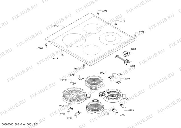 Взрыв-схема плиты (духовки) Bosch HCA743320G - Схема узла 07