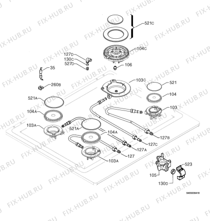 Взрыв-схема плиты (духовки) Electrolux EHG6804X - Схема узла Functional parts 267