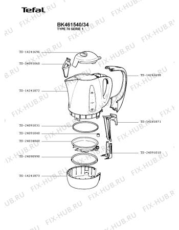 Взрыв-схема чайника (термопота) Tefal BK461540/34 - Схема узла GP002788.0P2