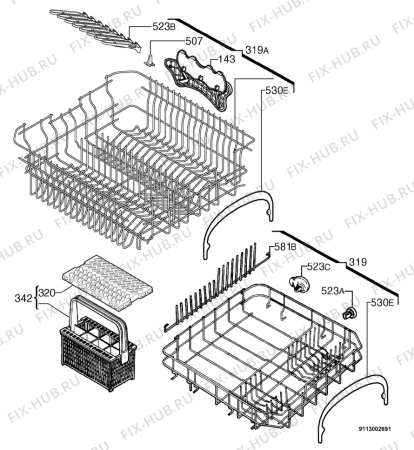 Взрыв-схема посудомоечной машины Atag VA6011BTUU/A00 - Схема узла Basket 160