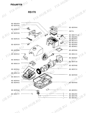 Взрыв-схема пылесоса Rowenta RS170 - Схема узла RS170___.PT1