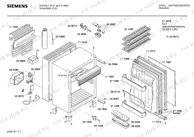 Схема №1 KA45R01 с изображением Поднос для холодильника Siemens 00271499