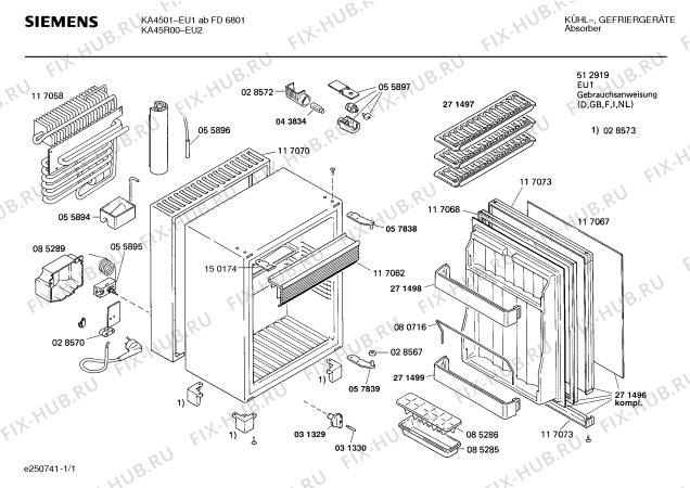 Схема №1 KA45R01 с изображением Кнопка для холодильника Siemens 00031330