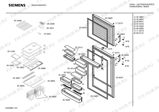 Схема №2 KS42V20GR с изображением Дверь для холодильной камеры Siemens 00236047