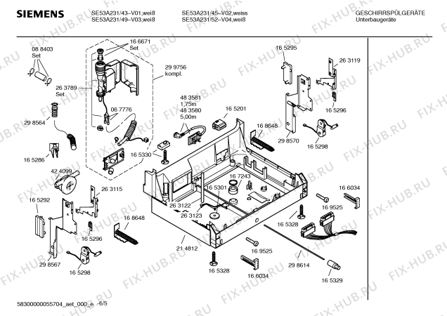 Взрыв-схема посудомоечной машины Siemens SE53A231 - Схема узла 05