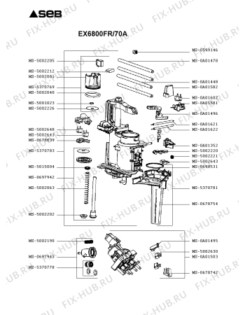 Взрыв-схема кофеварки (кофемашины) Seb EX6800FR/70A - Схема узла 7P003251.5P2