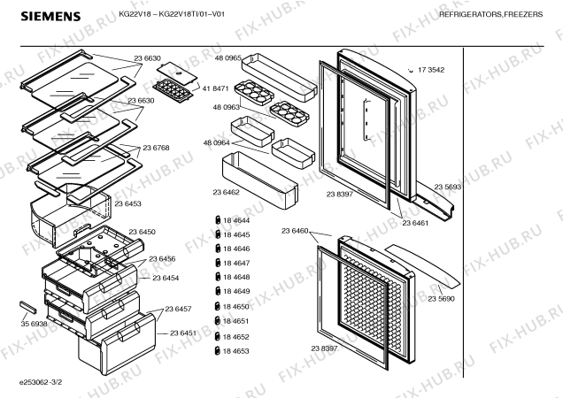 Схема №2 KG22V16HK с изображением Дверь морозильной камеры для холодильника Siemens 00236460