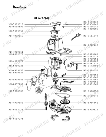 Взрыв-схема кухонного комбайна Moulinex DFC747(3) - Схема узла 0P002962.8P3