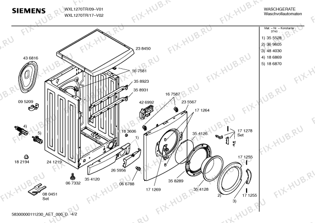 Схема №4 WXL1270TR с изображением Инструкция по эксплуатации для стиральной машины Siemens 00691799