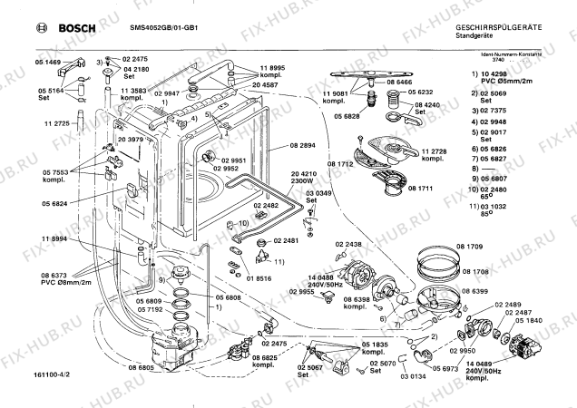 Взрыв-схема посудомоечной машины Bosch SMS4052GB - Схема узла 02