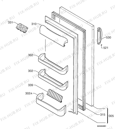 Взрыв-схема холодильника Tricity Bendix TB80L - Схема узла Door 003