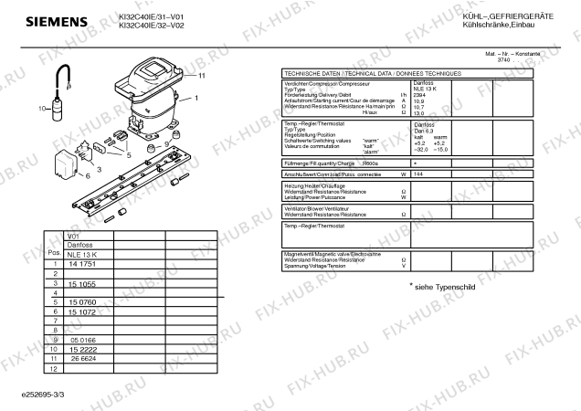 Схема №3 KI32C40IE с изображением Инструкция по эксплуатации для холодильной камеры Siemens 00526247