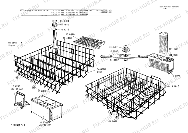 Схема №4 0730201526 GV121ME с изображением Корпус для посудомойки Bosch 00106041