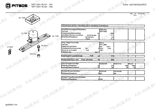 Взрыв-схема холодильника Pitsos NFP2351RL - Схема узла 04