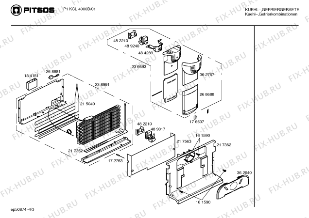 Взрыв-схема холодильника Pitsos P1KCL4000D - Схема узла 03