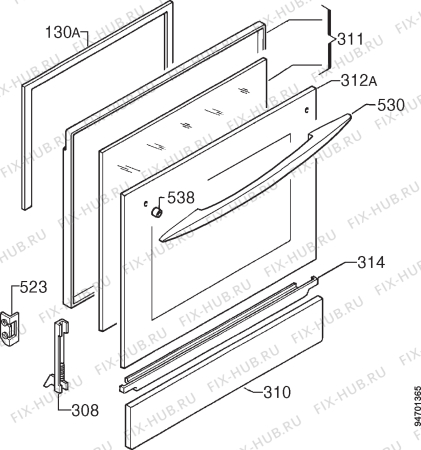 Взрыв-схема плиты (духовки) Electrolux EK5415 - Схема узла Door 003