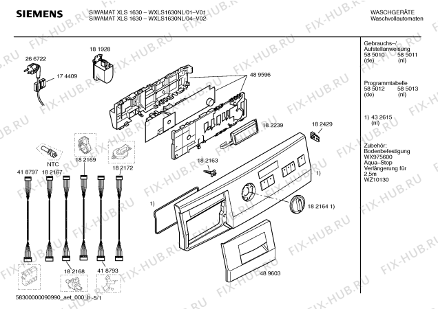 Схема №5 WXLS1630NL SIWAMAT XLS 1630 с изображением Инструкция по установке и эксплуатации для стиралки Siemens 00585010