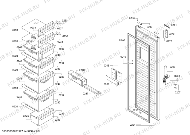 Схема №2 GS36NEW33 Siemens с изображением Дверь морозильной камеры для холодильной камеры Siemens 00716239