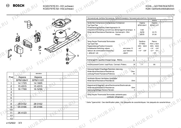 Взрыв-схема холодильника Bosch KGS3797IE - Схема узла 03