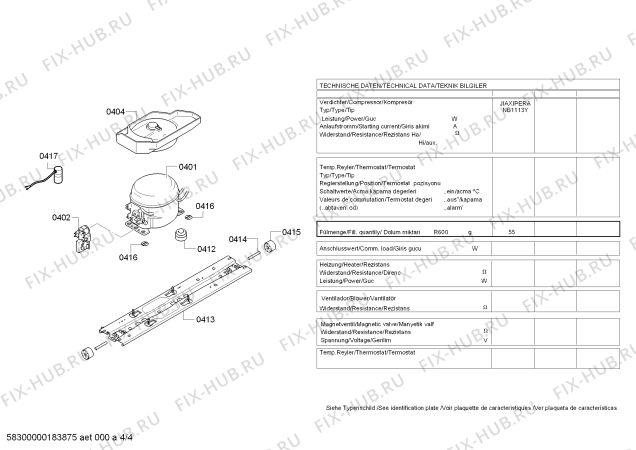 Схема №4 KDN46AW32N с изображением Силовой модуль для холодильной камеры Siemens 00754053