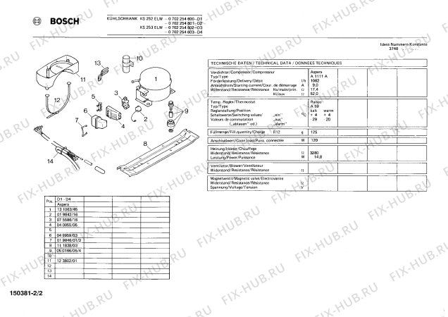 Схема №2 0702254600 KS252ELW с изображением Компрессор для холодильника Bosch 00131063