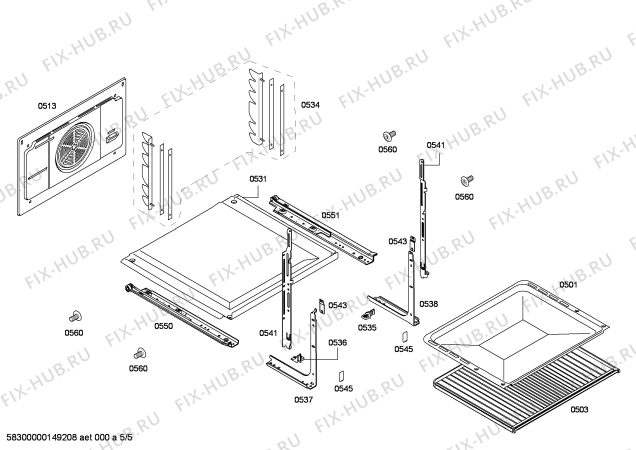 Схема №5 3HB516XP horn.balay.2d.indp.CFm.E0_TIF.pt_crr.inx с изображением Передняя часть корпуса для электропечи Bosch 00700340