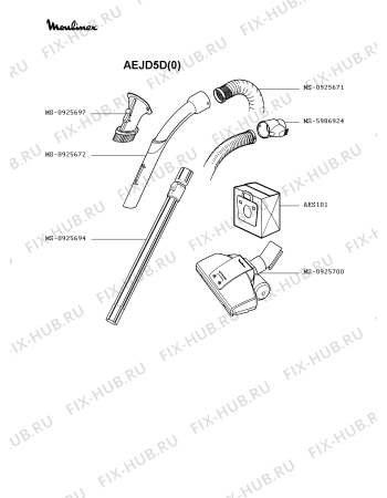 Взрыв-схема пылесоса Moulinex AEJD5D(0) - Схема узла VP002285.5P2