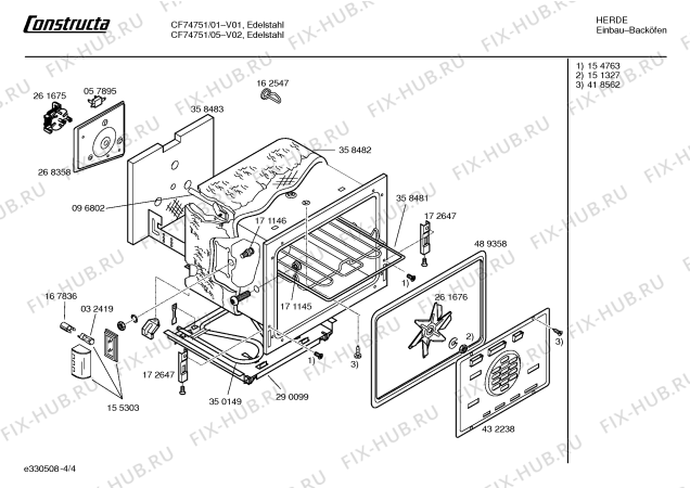 Взрыв-схема плиты (духовки) Constructa CF74751 - Схема узла 04
